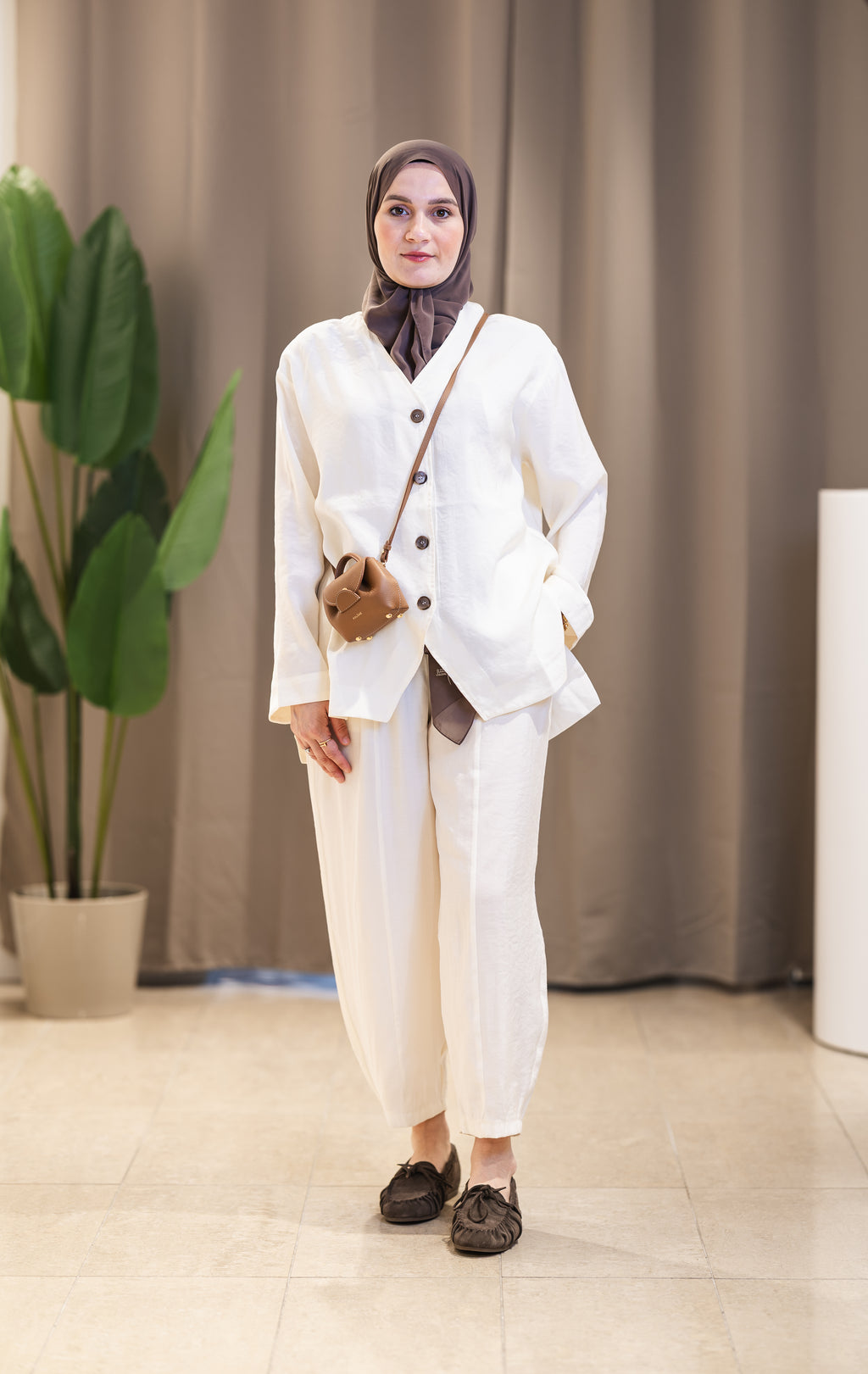 Ensemble tunique et pantalon en modal à boutons