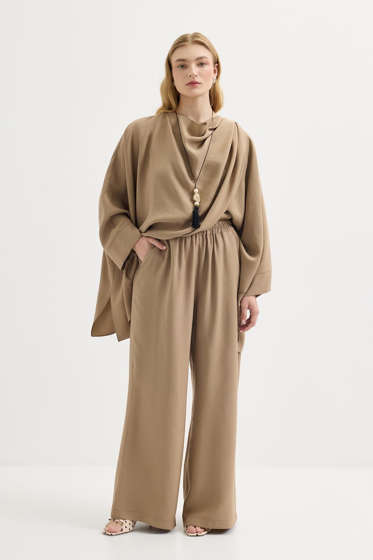 Ensemble tunique et pantalon en modal à col châle