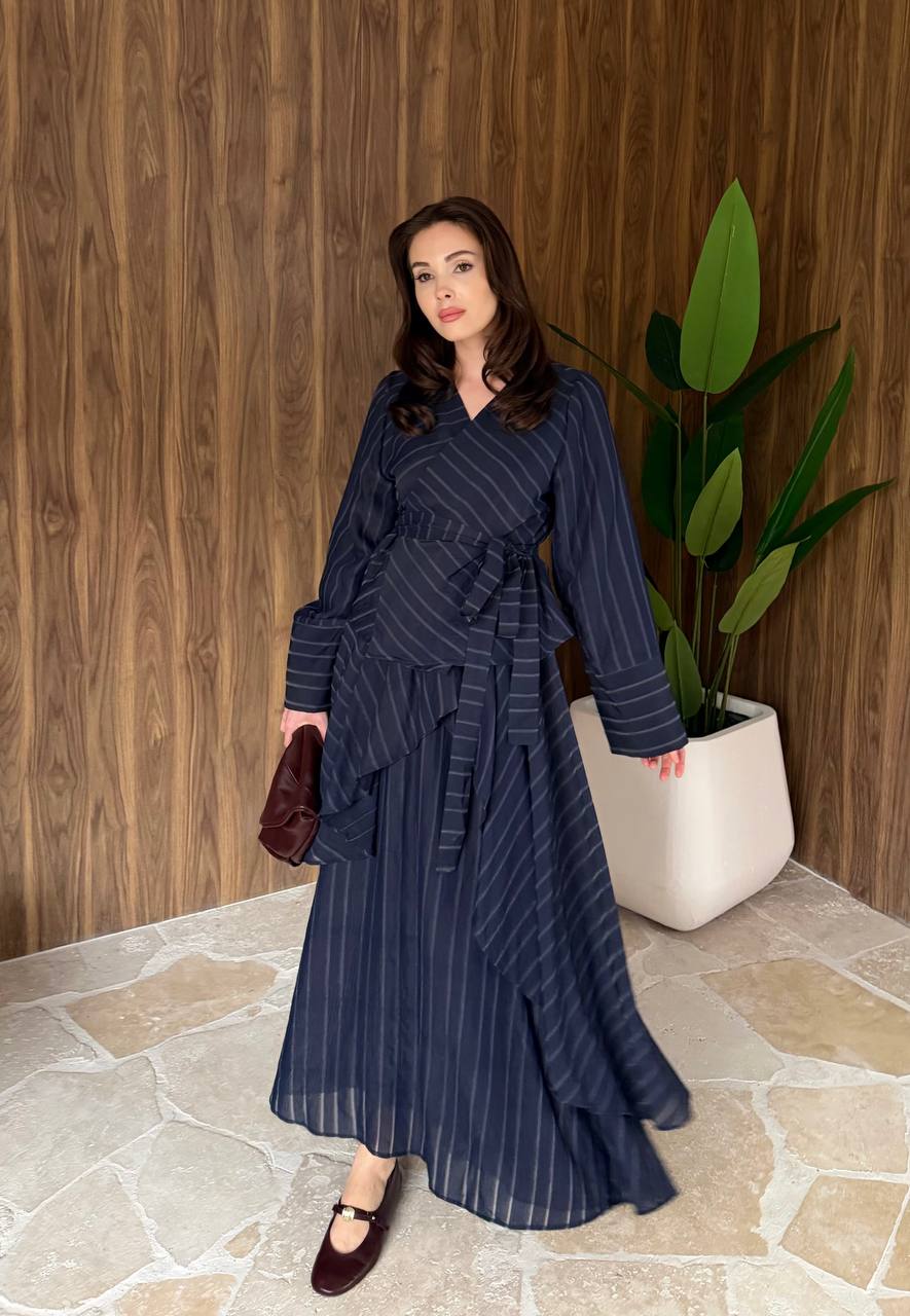 Ensemble jupe rayée à veste croisée