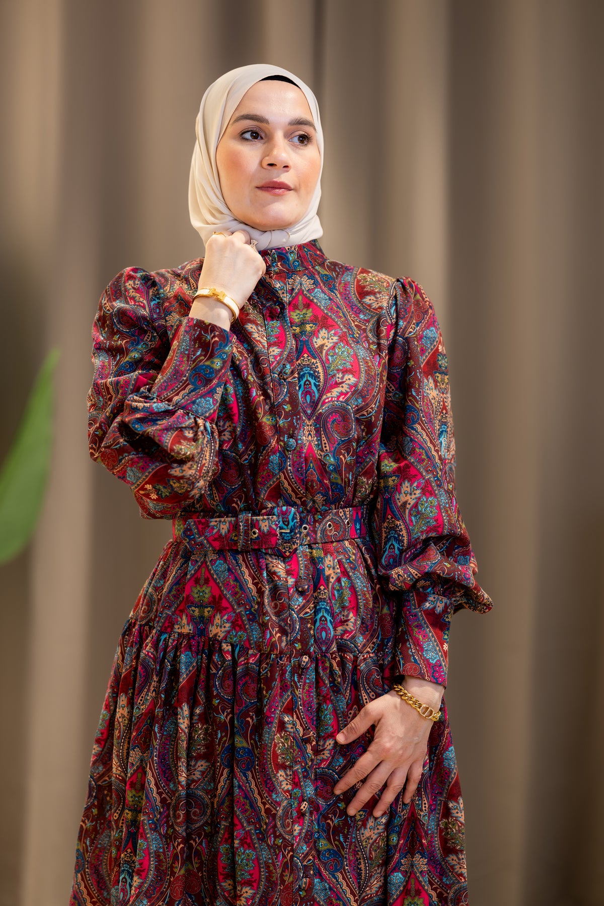 Robe longue à imprimé cachemire bordeaux