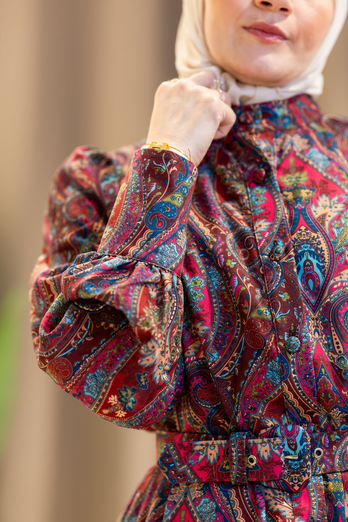 Robe longue à imprimé cachemire bordeaux