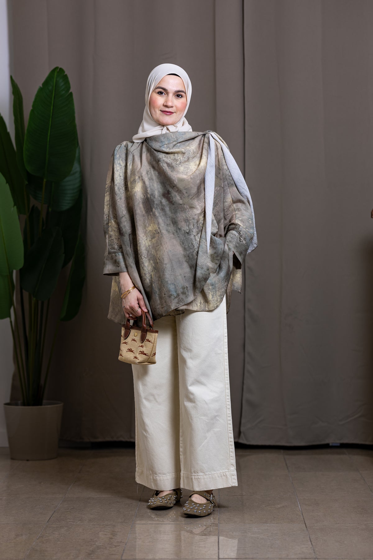 Tunique oversize à imprimé marbré kaki